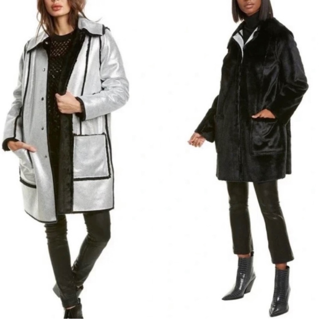 Tory Burch Esme Reversible Metallic Leather Faux Fur Coat